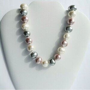 Premium white gray blush Faux Tahitian Shell Pearl choker necklace
